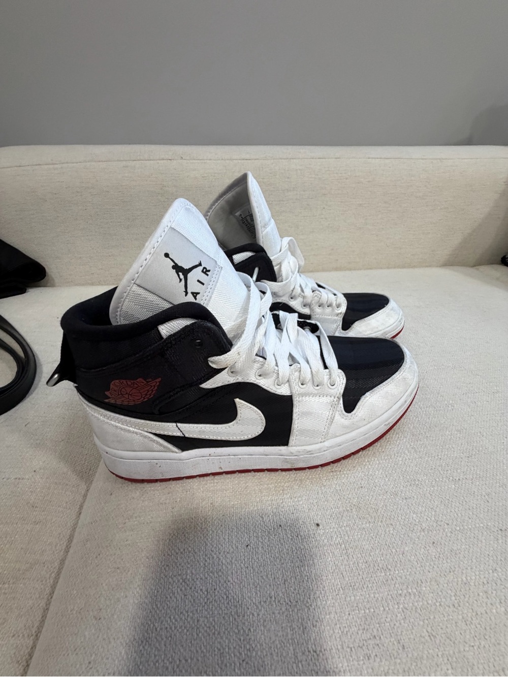 Jordan Mid-Top Sneakers in White, Black, Red